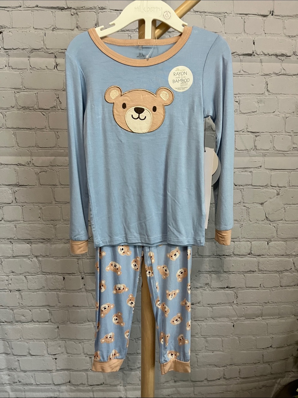 NEW Milkberry Kids Light Blue Bear Print Bamboo Pajama Set